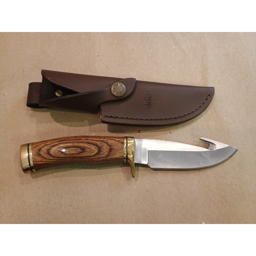 Buck 191 Zipper Fixed Blade Knife USA Hunting Gut Hook w/ Sheath Wood Handle